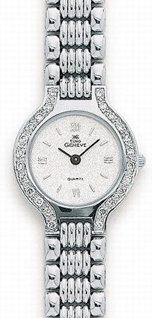 14K White Gold Ladies Diamond Watch - Geneve Euro