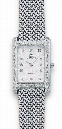 14K White Gold Ladies Diamond Watch - Geneve Euro