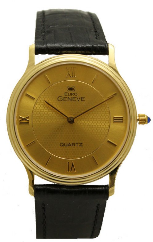 Euro Geneve 14K Gold Watch with Leather Strap - The Chassan's Place