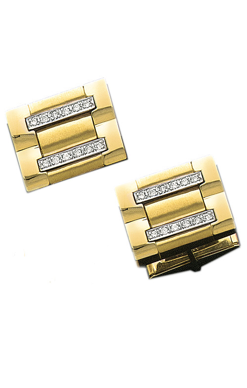 Cufflinks - 14K Yellow Gold Cufflinks with Parallel Lines of Diamonds