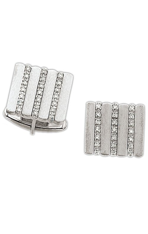 14K White Gold Diamond Cuff Links