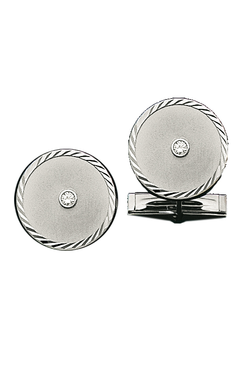 14K White Gold Circle Cufflinks with Swirl Border