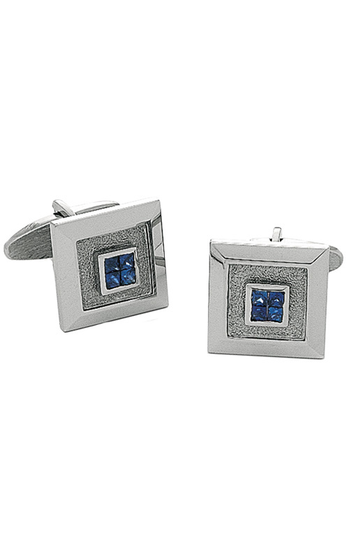 Square White Gold Cufflinks - Sapphire Cuff links