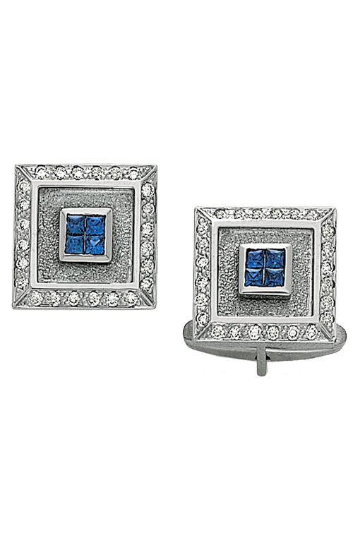 Sapphire Cuff Links- Square Diamond Cufflinks with Sapphire inset