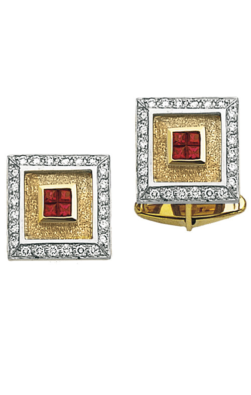 14K Yellow Gold Diamond Cufflinks with Rubies