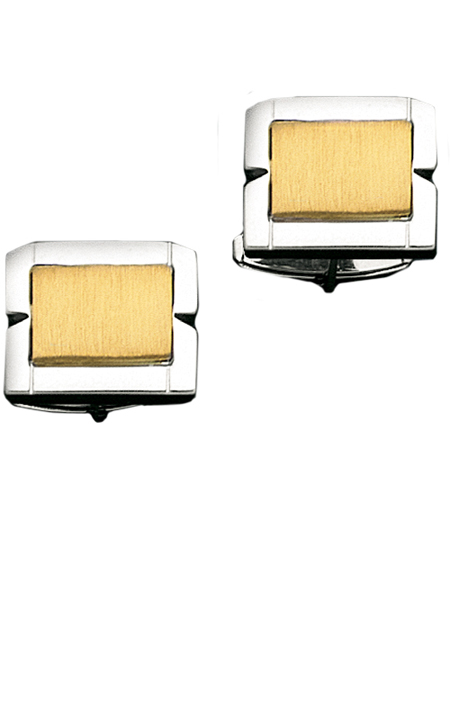 14K Brushed Gold in Center of Sterling Silver Frame Cuff Links