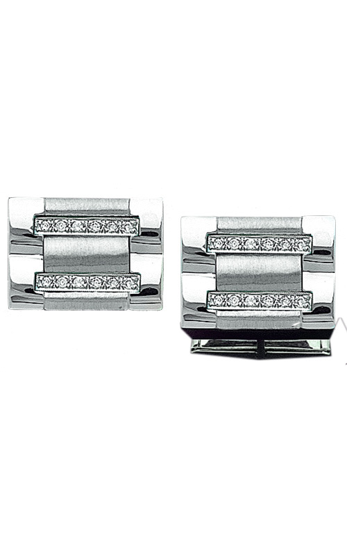 14K White Gold Cufflinks with Two Rows of Diamonds