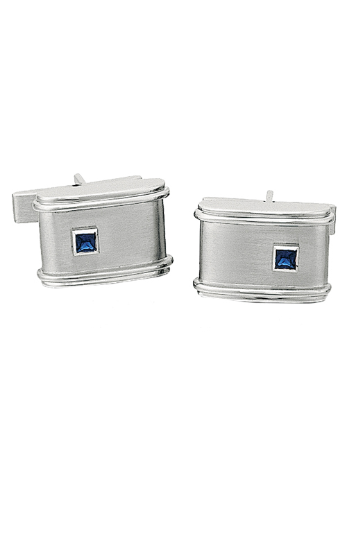 Satin Finish White Gold Cufflinks with Sapphire