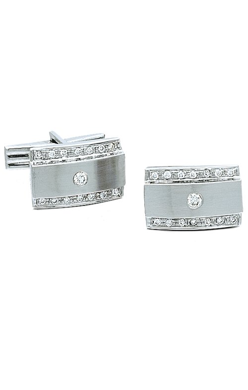 14K White Gold and Diamond Cuff Links