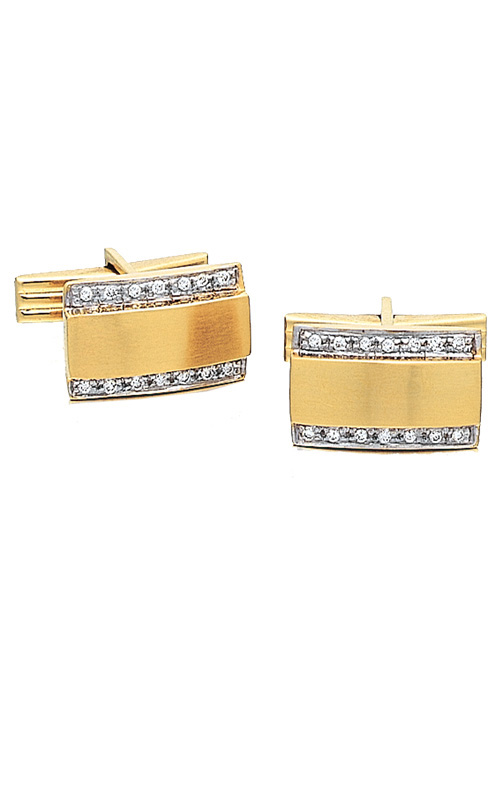 14K Gold Brushed Finish Cufflinks With Two Rows of .28 ct. Diamonds