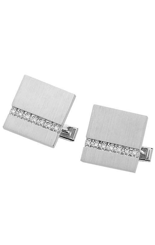 Brushed Finish White Gold Square Cufflinks with Row of Diamonds