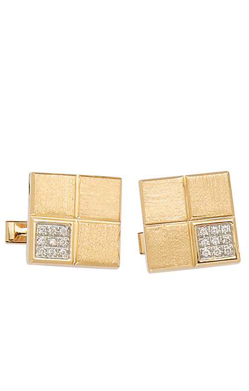 14K Gold Cufflinks -Square Cuff Links with .18 ct. Diamonds