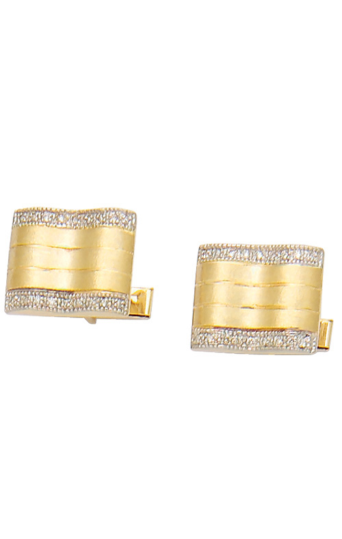 Antique Wave Cufflinks - 14K Yellow Gold with Diamonds