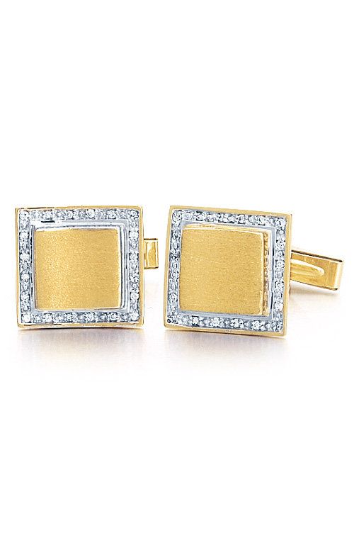 14K Yellow Gold Square Brushed Cufflinks With .20 Ct. Diamonds-86666