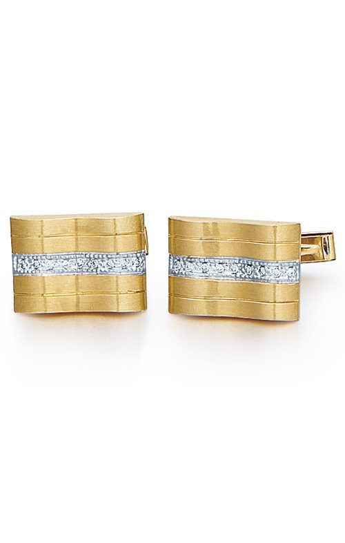 14K Wave Cufflinks with Center Row of Diamonds-#86677