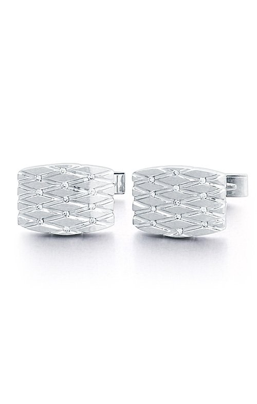 14K White Gold Quilted Cufflinks with Diamonds-#86689