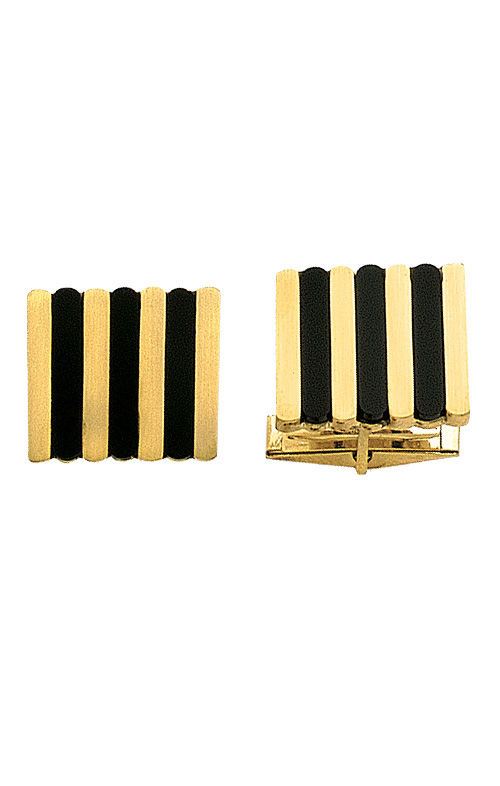 14K Gold Cufflinks - Alternating Bars of Yellow Gold and Black Onyx