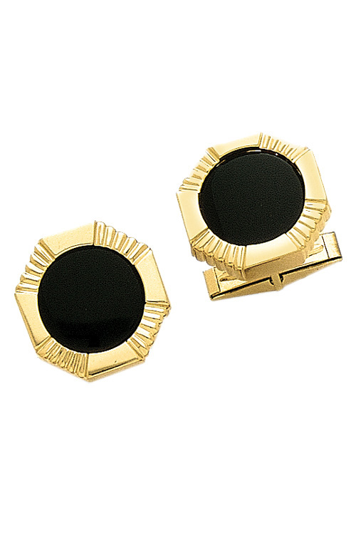Octagon Yellow Gold Cufflinks With Onyx Center