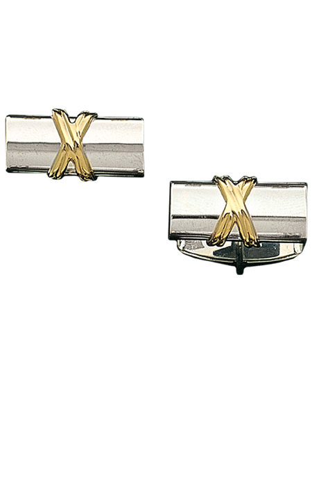 Sterling Silver Log Cufflink With 14K Gold X