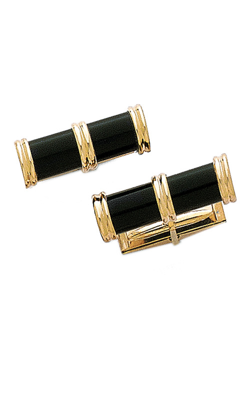 Black Onyx Cylinder Cuff Links with Gold End Caps