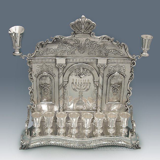 Hazorfim Hordus Large Silver Backwall Menorah - 15"