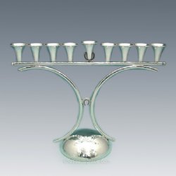 Hazorfim Hammered Rings Silver Menorah - 9"