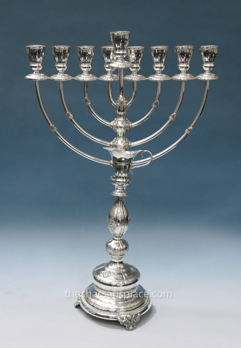 Hazorfim Pas Prachim Sterling Silver Menorah - 21"