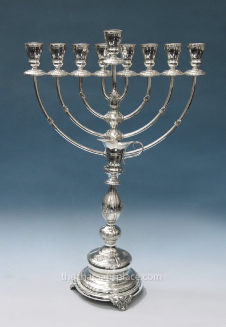 Hazorfim Pas Prachim Sterling Silver Menorah - 21"