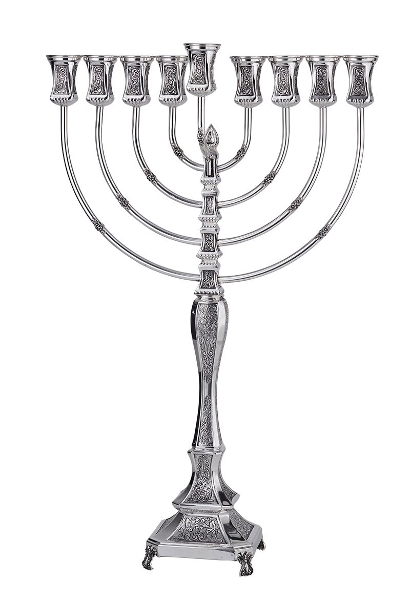 Hadad Mozart Hammered (M) Square Candle Sterling Silver Menorah - 22"