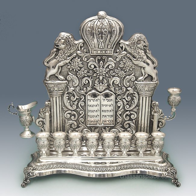 Ten Commandments Silver Backwall Menorah - 13"