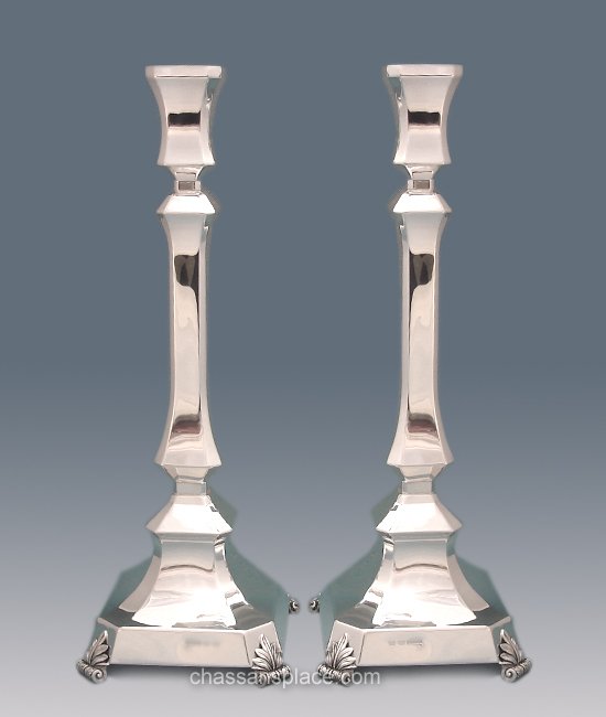 Hazorfim Naora Shiny Silver Candlesticks - 16"